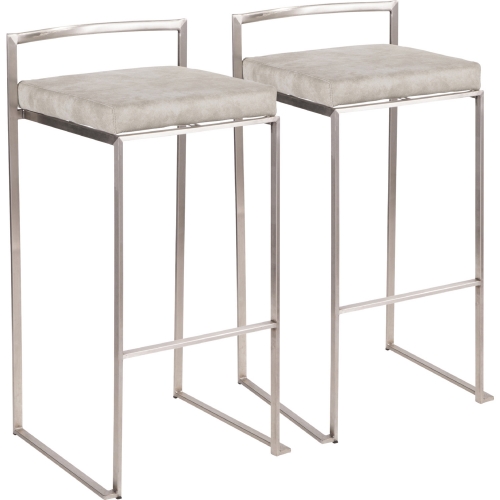 Fuji Stackable 31" Bar Stool in Light Grey Cowboy Fabric & Stainless Steel (Set of 2)